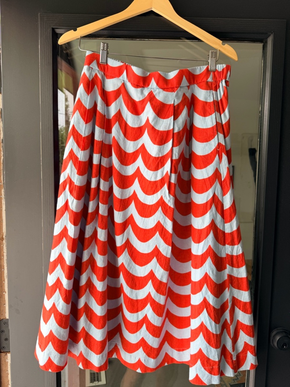 Women’s orange and Light Blue Patterned Midi Skirt - Picture 3 of 9